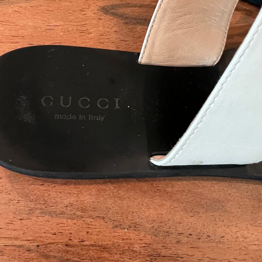 6 Gucci Double G Leather Thong Sandals in white leather Flip Flops Flats - Picture 7 of 10